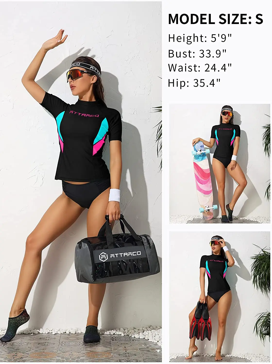 Anfilia-camisa de manga curta feminina, camisas rash guard, top de surf, camisa apertada, upf 50 +