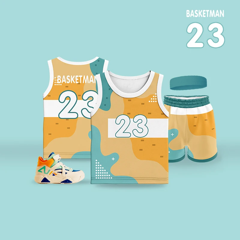 Basketball Kits Boys Cute Funny Patchwork Full Sublimation Customizable Name Kindergarten Jerseys Quickly Dry Training Tracksuit