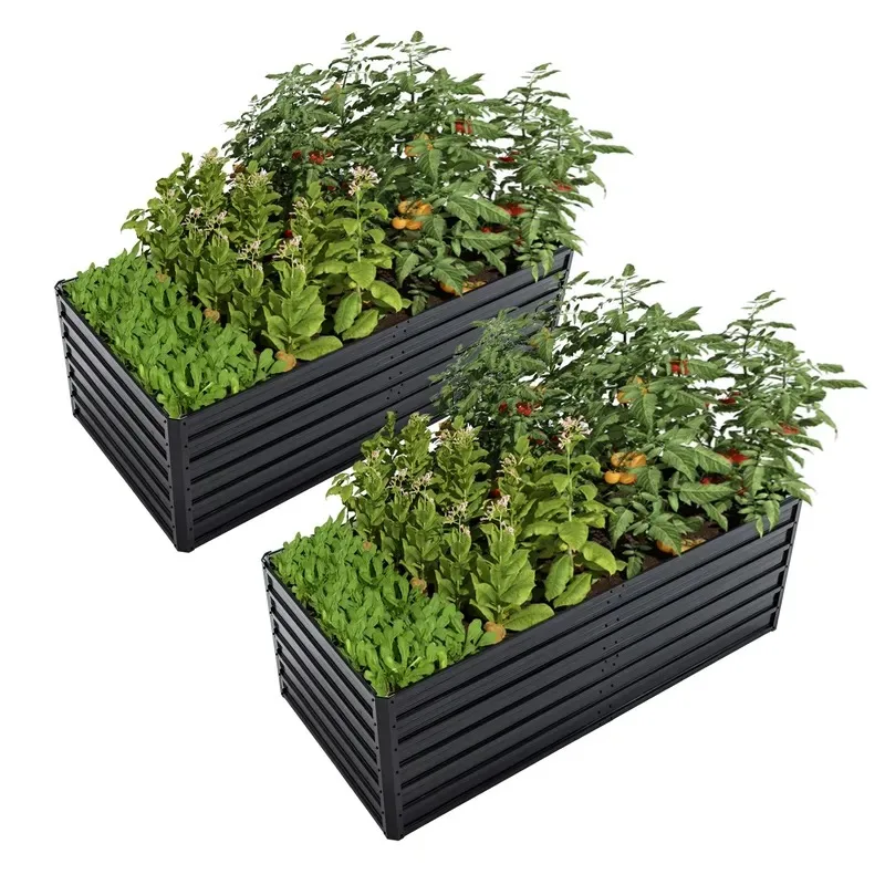 2 Pack 6x3x2ft Metal Elevated Garden Bed Outdoor Reinforced Galvanized Rust Proof Color Steel Vegetable Planting Box