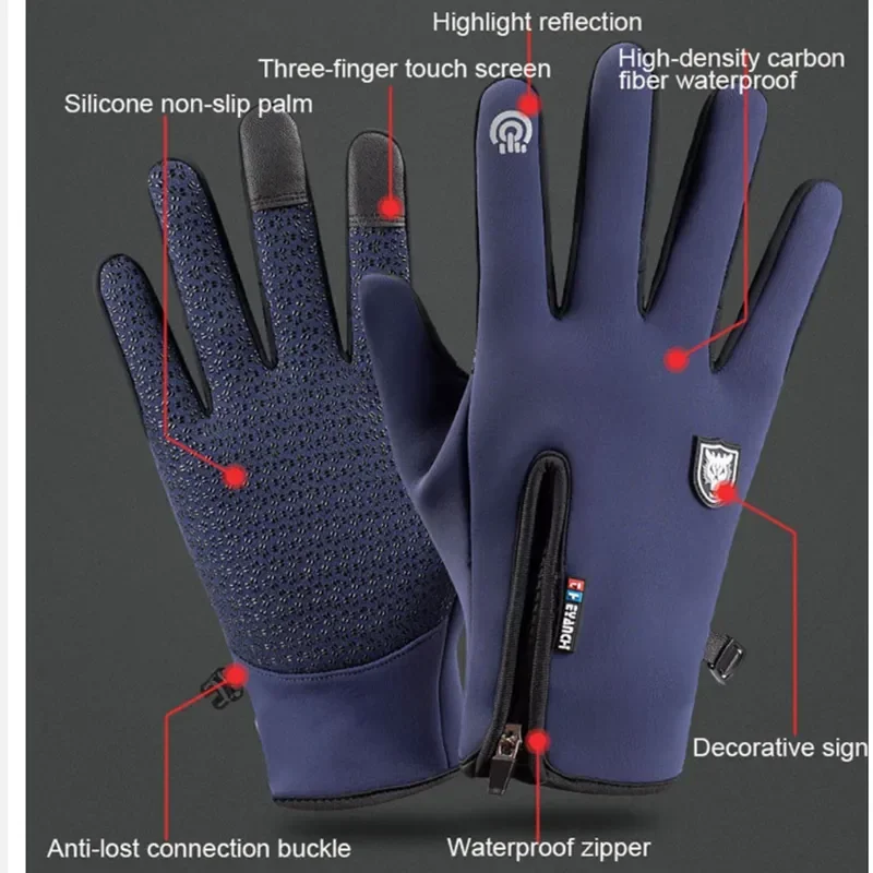 Xiaomi Men Women Winter Thermal Gloves Waterproof Windproof Cold Outdoor Sports Warm Cycling Gloves Touchscreen Zipper Glove