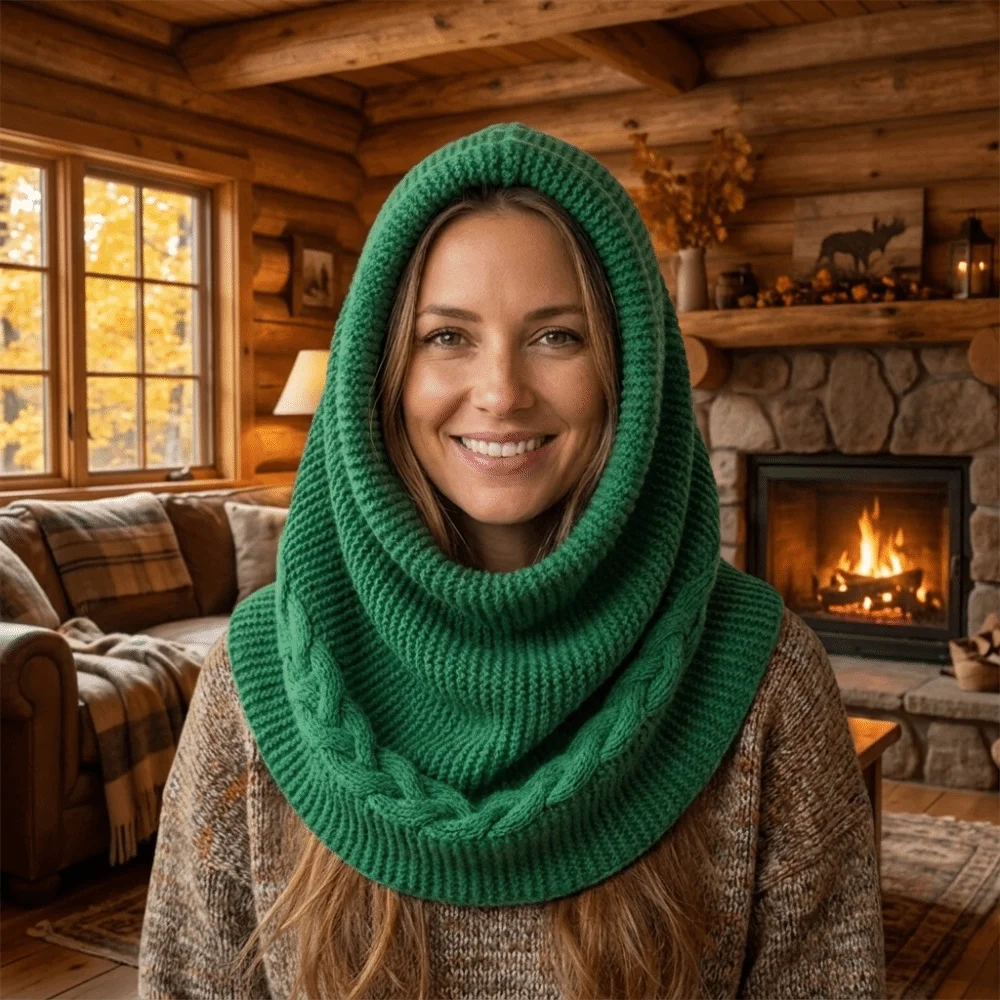 Chunky Multifunctional Turtleneck Loop Scarf Knit Acrylic Fabric Neck Warmer Versatile 2-in-1 Neck Cover Women