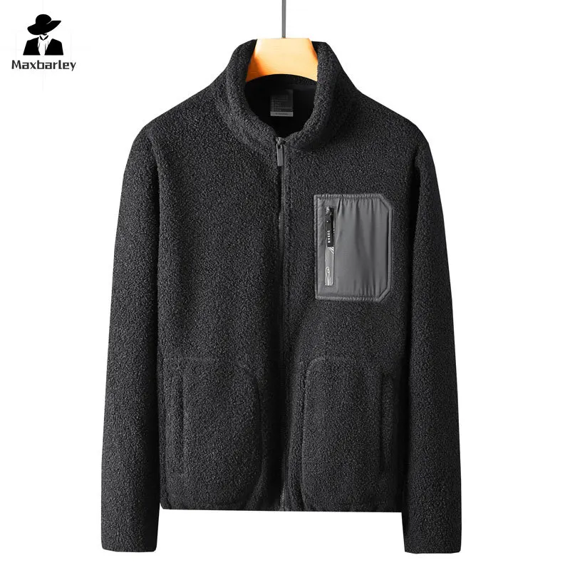 

Winter Sports Fleece Jacket Men's Casual Stand Collar Zipper Pocket Warm Polar Jacket Male Outdoor Comfortable Cold-proof Coat