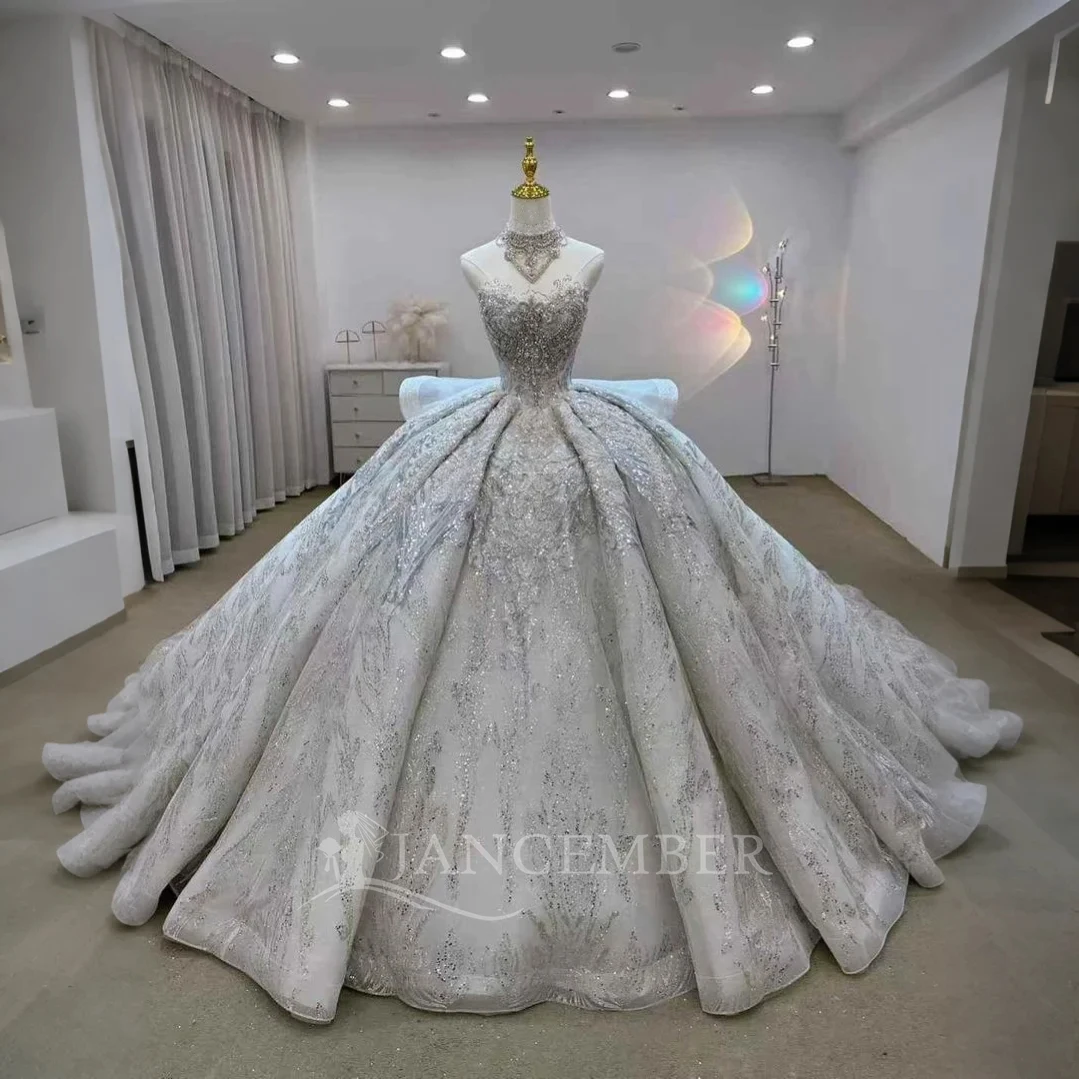 

Customized Gorgeous Wedding dress Beaded Removable Neck Lace Up Back Puffy Skirt Wedding Party Dress 2025 Vestidos de novia