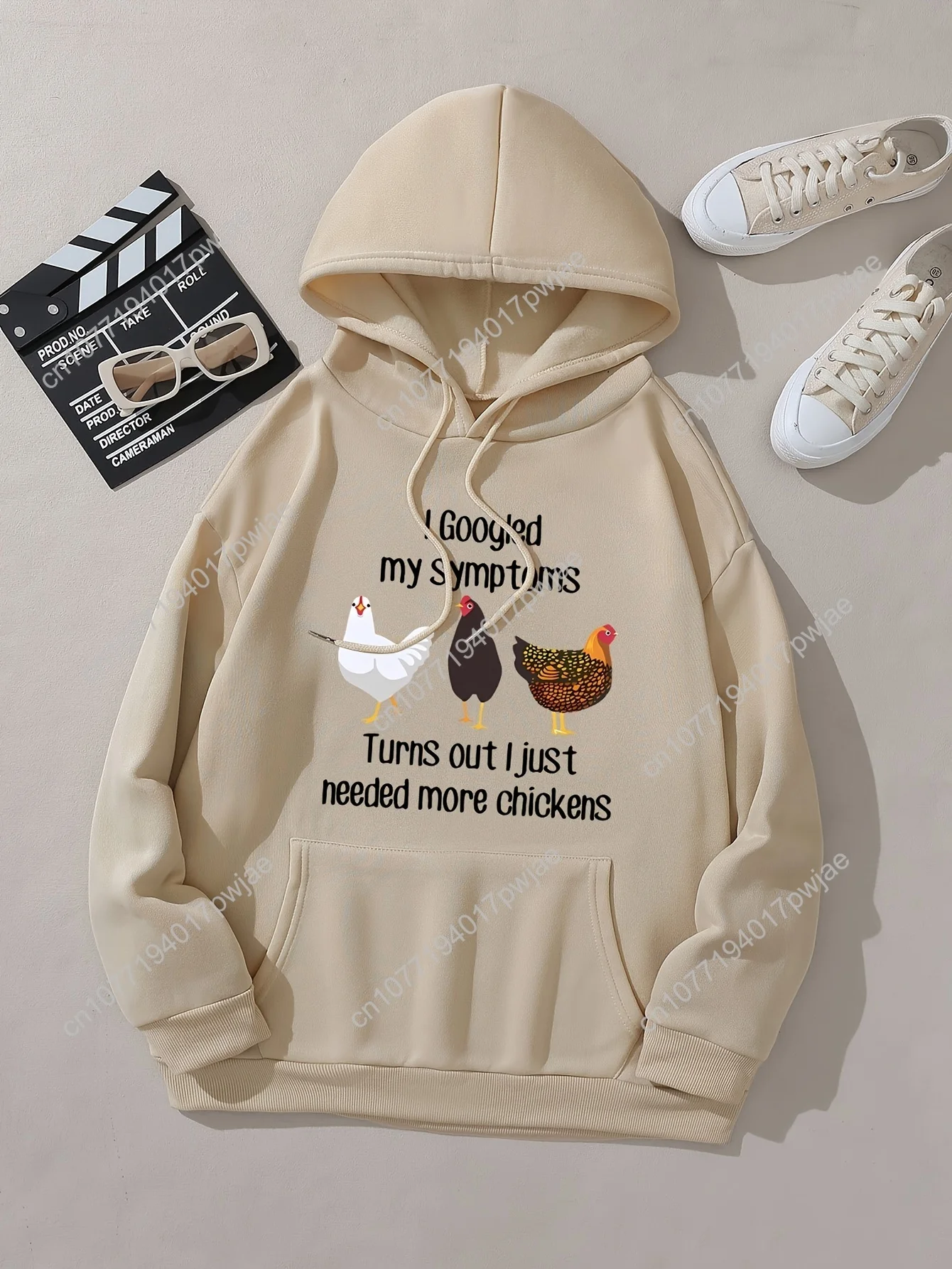 Sudadera con capucha con estampado de pollo de dibujos animados, sudadera con capucha informal con cordón, ropa de mujer, para invierno y otoño