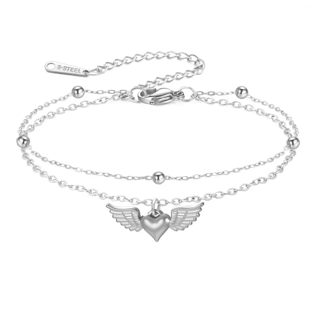 djustable Design Heart Wing Bracelet Beads Chain Waterproof Stainless Steel Bracelet Heart Key Bracelet Wedding Party