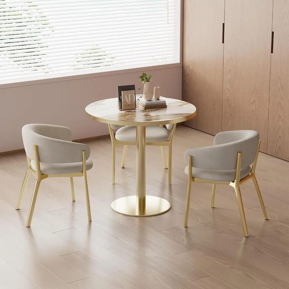 

31.5 Round Bistro Tulip Table with Auxiliary Marble Top, Sturdy Metal Base, Easy Assembly for Kitchen or Restaurant Use