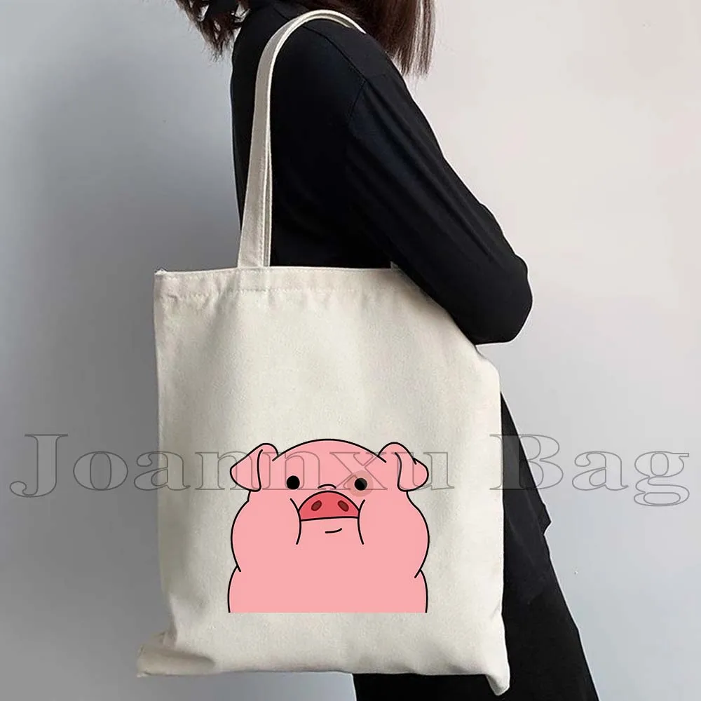 Kawaii Heart Pink Pig beruang lucu hewan yang indah kartun wanita kanvas bahu tas jinjing Harajuku pembelanja tas tangan katun dapat digunakan kembali