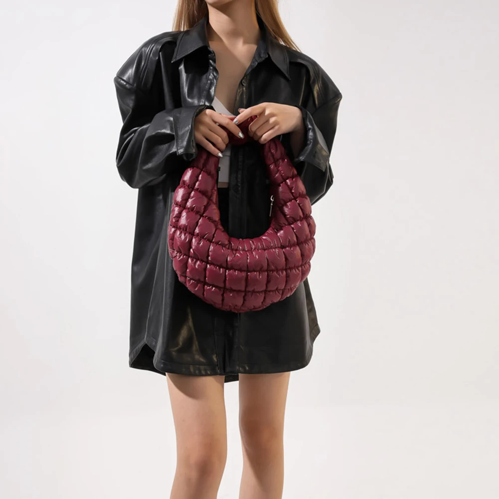 Women Padded Hobo Bag Versatile Soft Satchel Bag Lightweight Down Clutch Bag Quilted Tote Handbag Fall Winter Purse