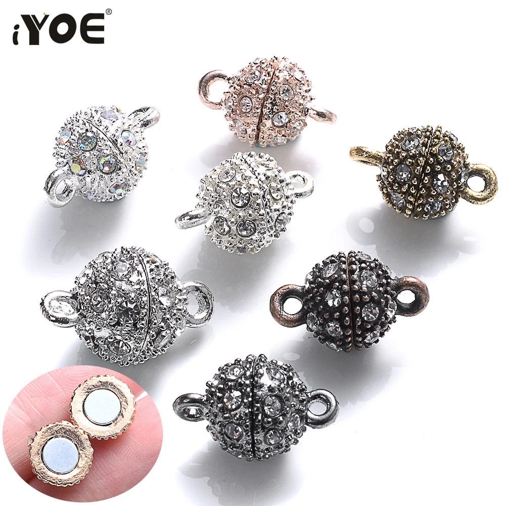 IYOE 5 pairs/Lot 8/10mm 라운드 자기 Clasps 엔드 크리스탈 버클 커넥터 쥬얼리 만들기 DIY 팔찌 목걸이 