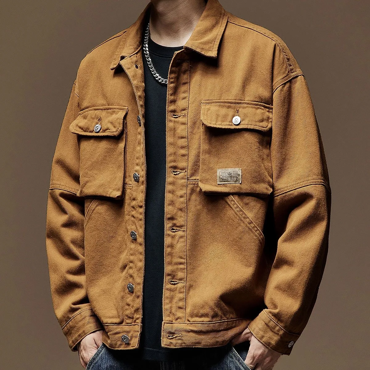 2024 Spring and Autumn Fashion Trend Solid Color Cargo Jacket Men's Casual Loose Comfortable High Quality Plus-Size Denim Coat