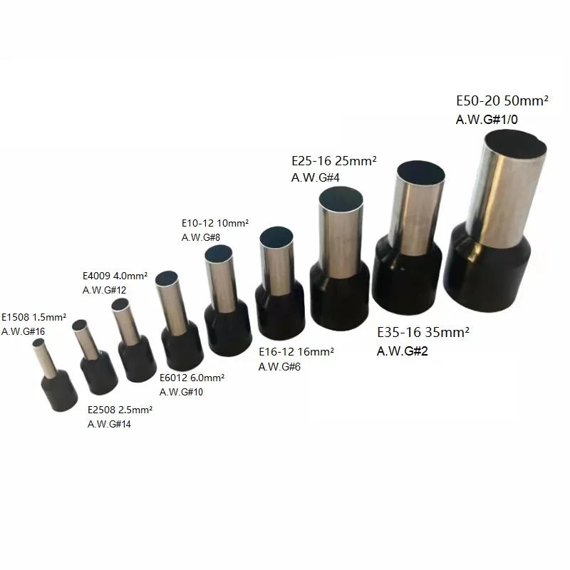 100PCS 1.5mm²~50mm² A.W.G#22~#1 Insulated Ferrules Cable Lug Single Wire Connector Crimp Terminal End Block E Models