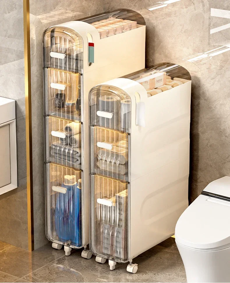 Transparent seam cabinet storage rack in bathroom, toilet toilet without punching small cart, narrow seam storage