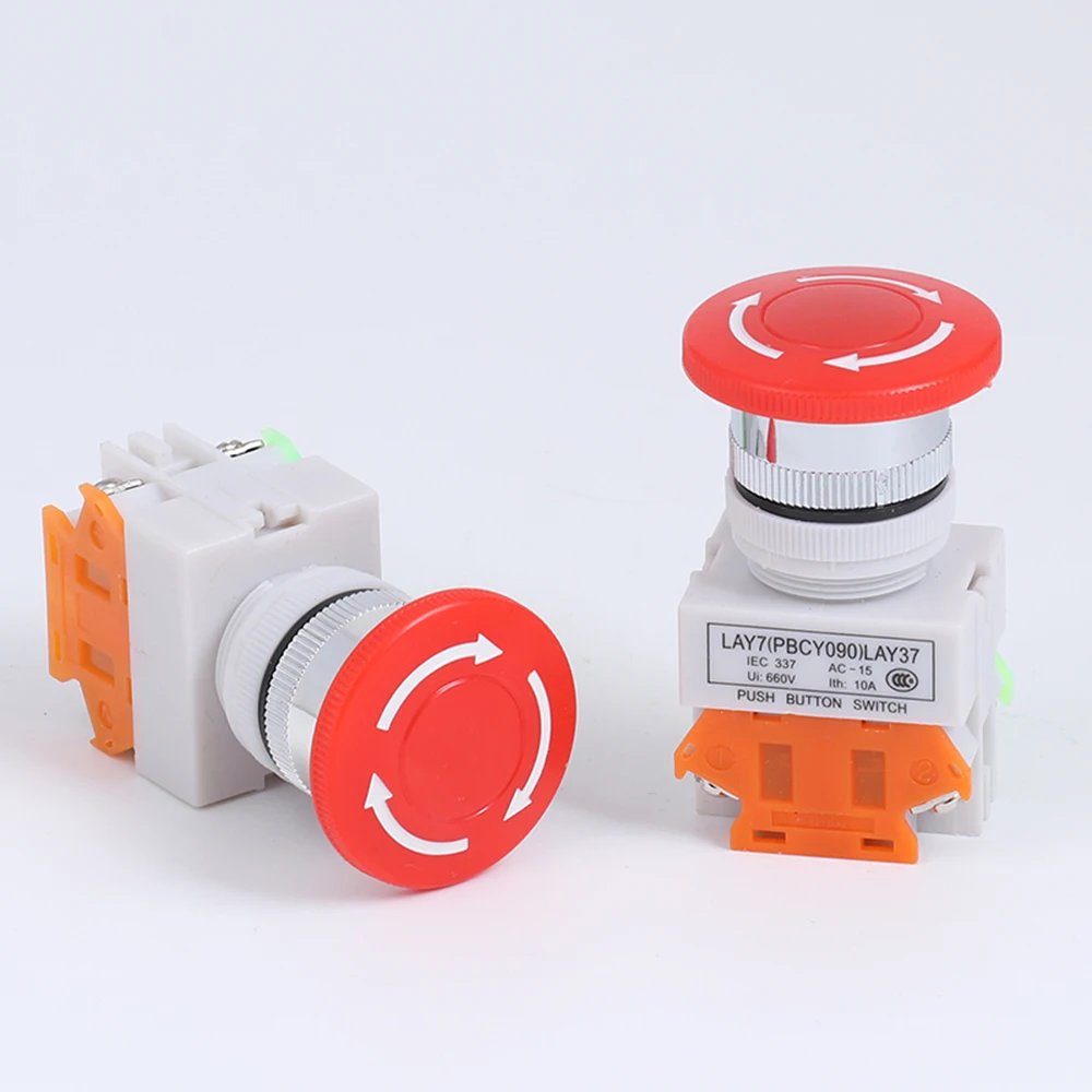 1Pcs Stop Switch Red Mushroom Push Button  NO+NC 660V 10A LAY37-11ZS Lift Elevator Latching Self Lock Switch Equipment