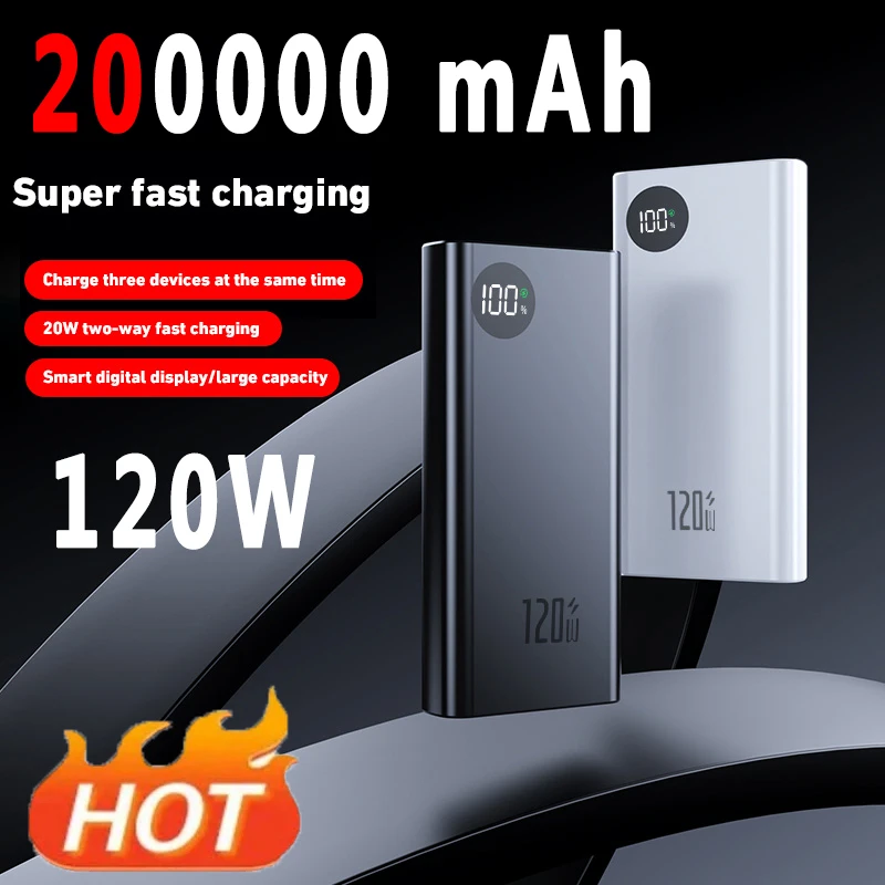 

120W Fast Charging Power Bank 200000mAh Ultralarge Capacity Digital Display External Battery For Iphone Xiaomi Mobile Power New