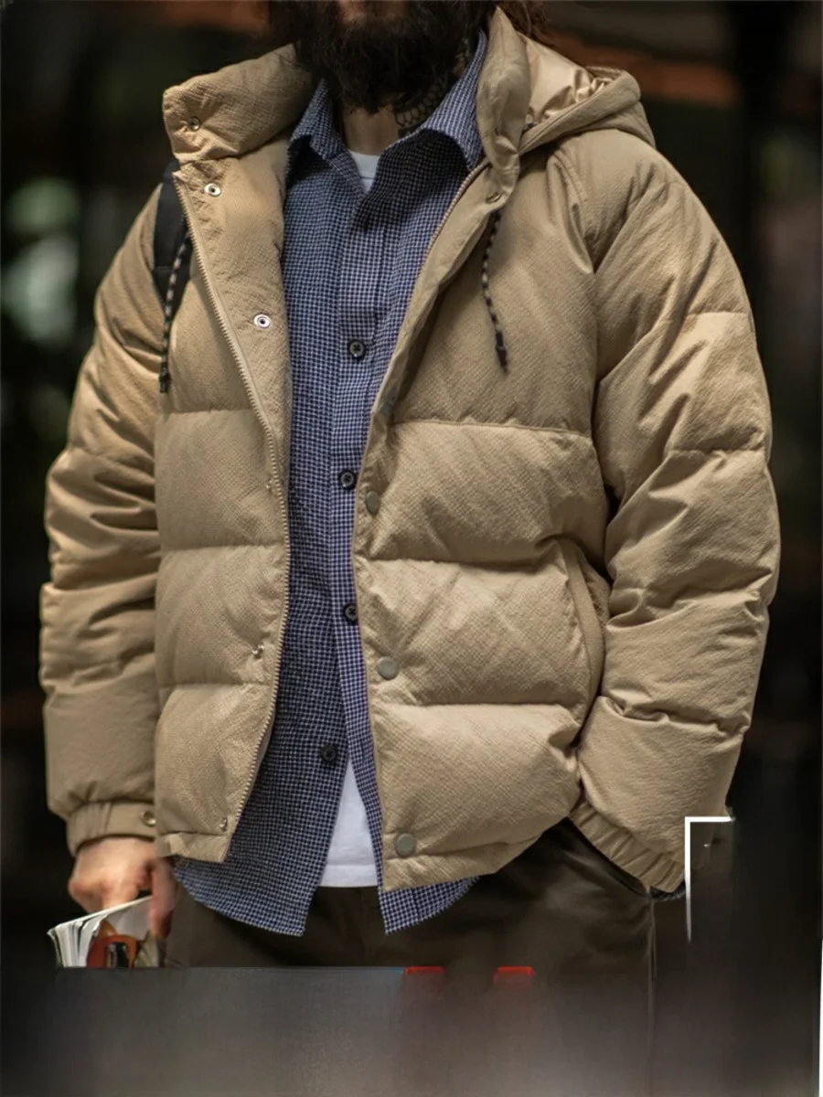 

Maden American Retro Quilted down Jaet 90 White Du Feather Hooded Warm Bread Sle Men Winter Coat Thiened Stand Fit