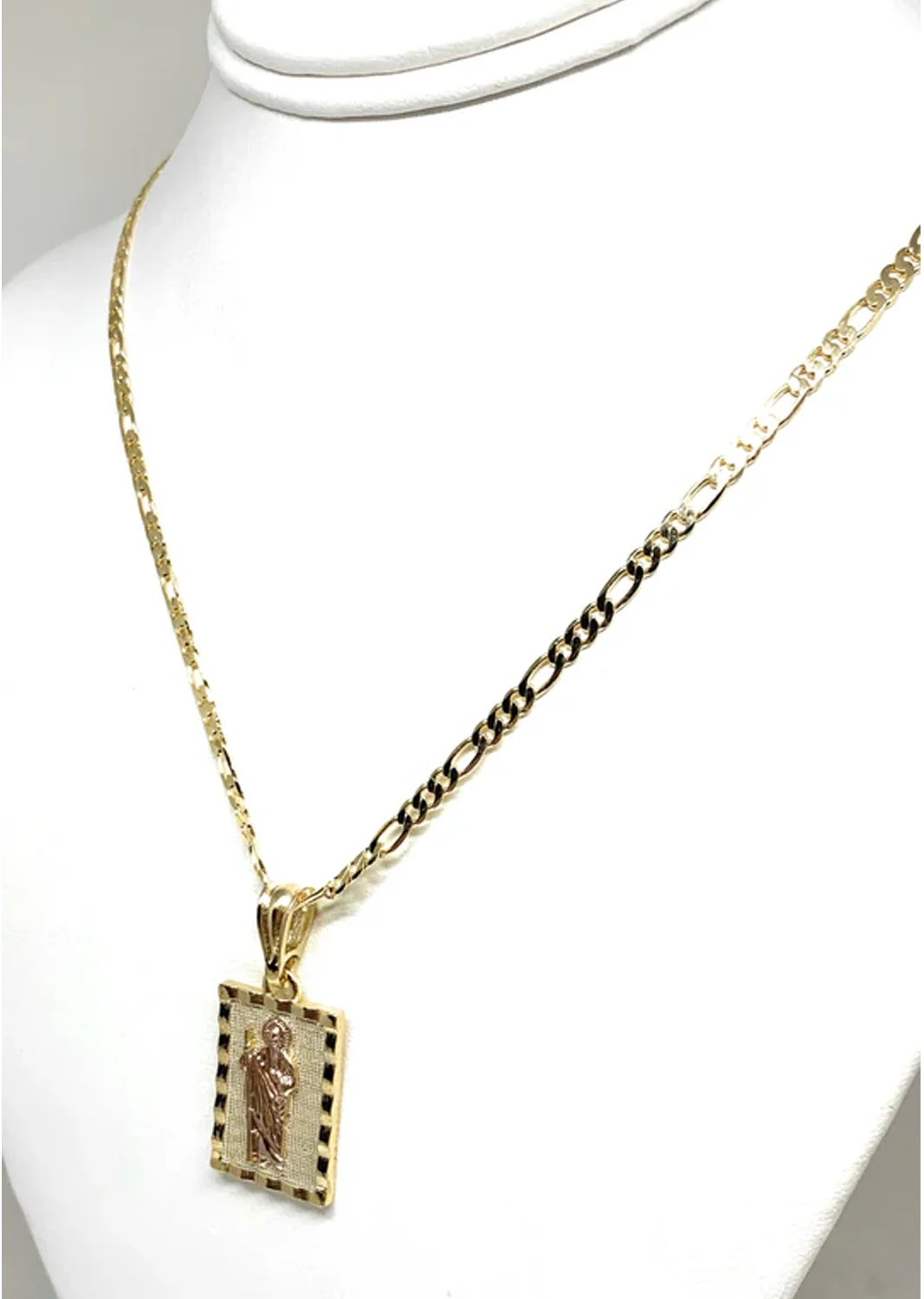 Zciti Gold Rectangular Saint Pendant Necklace for Men Women Religious Jesus Stainless Steel Cuban Chain Catholic Jewelry Gift