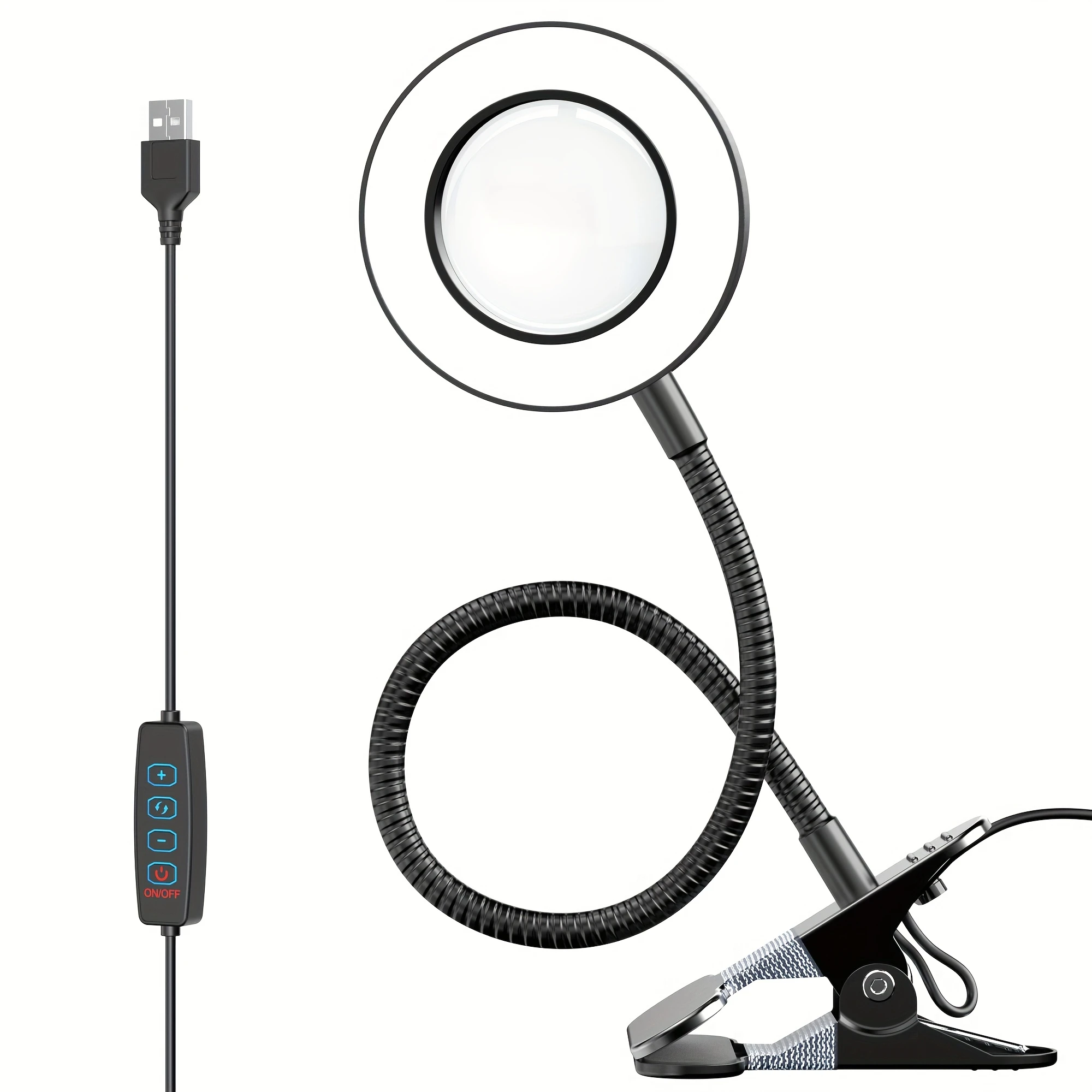 

1/2-Pack: Upgraded 10x Magnifying Lamp with Clamp — 3 Color Modes & Stepless Dimming LED, 360° Adjustable Gooseneck, USB Powered. Ideal for Desks, Reading, Bedside Use, and Workshops. A Modern, Multi-Mode Lighting Solution with a Flexible Neck. (Dual-Ligh