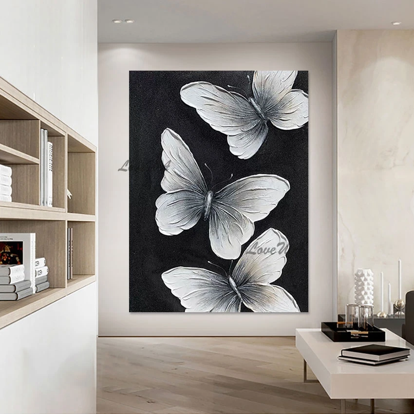 Palette Knife Canvas Art Beautiful Butterfly Animal Modern Paintings Handmade Wall Art Pictures For Hotels Luxury Home Decor