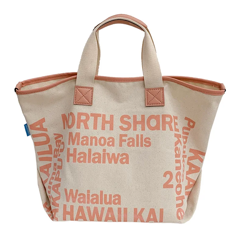 Hot Sell Women\'s Letter Print Canvas Shoulder Bag Storage Handbag Female Trendy Large Capacity Simple Literature Art Tote