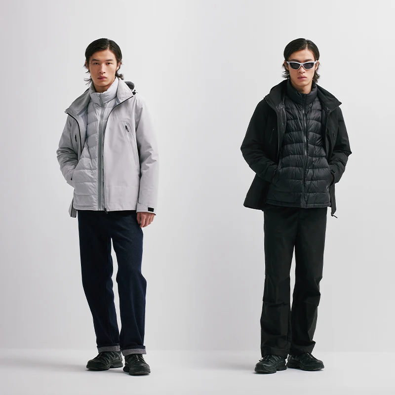 Chericom Winter Down Jacket Short Stand Collar Hooded Goose Down Removable Inner Windproof Warm Sports Casual Jacket Y298609Y