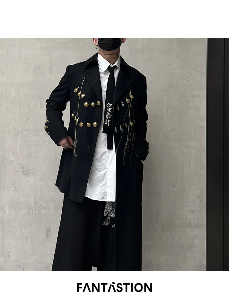 

FANTASTION Original design Golden buttons Asymmetrical design Wool Woolen suit coat overcoat jackets unisex oversized tops