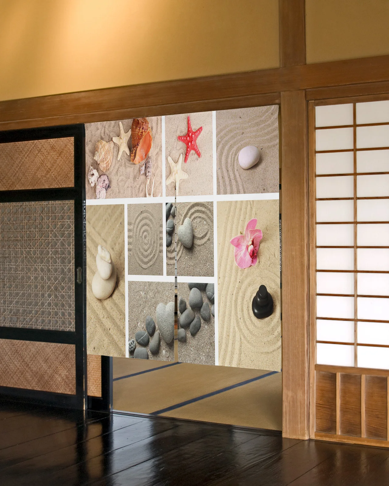 Zen Garden Stones Sand Japanese Door Curtain Living Room Bedroom Doorway Partition Curtain Kitchen Entrance Hanging Half-Curtain