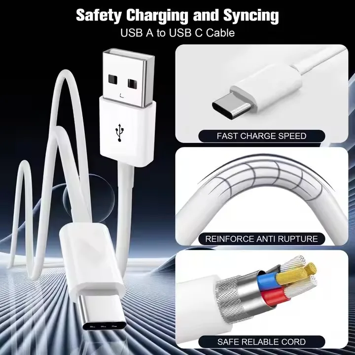 5Pcs Fast Charging Cable Usb Tpu Type C Wire Data Cord For Mi 13 12 11 Pro Poco F5 Redmi Note 12 K60 Pad6