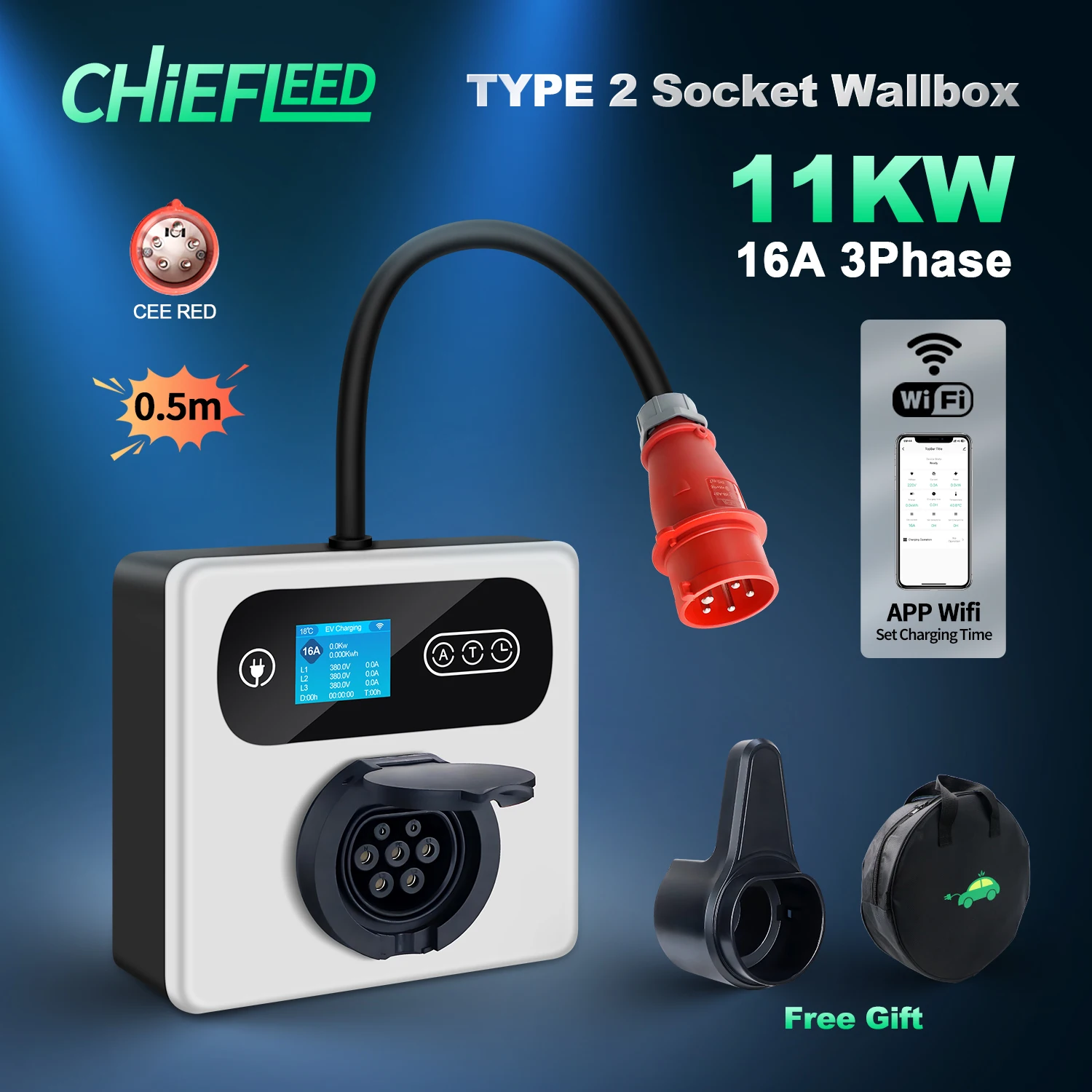 محطة شحن EV منزلية من Chiefleed 32A 7.2KW 22KW 16A 11KW Cee أحمر إلى نوع 2 شاحن مقبس أنثى مركبة كهربية سيارات هجينة
