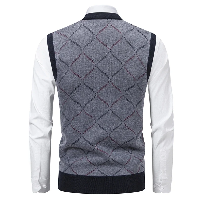 Men's 2026 V-neck Knitted Sweater Warm Autumn Winter Diamond Grid Twisted Flower Casual Fashion Versatile Knit Top view 6