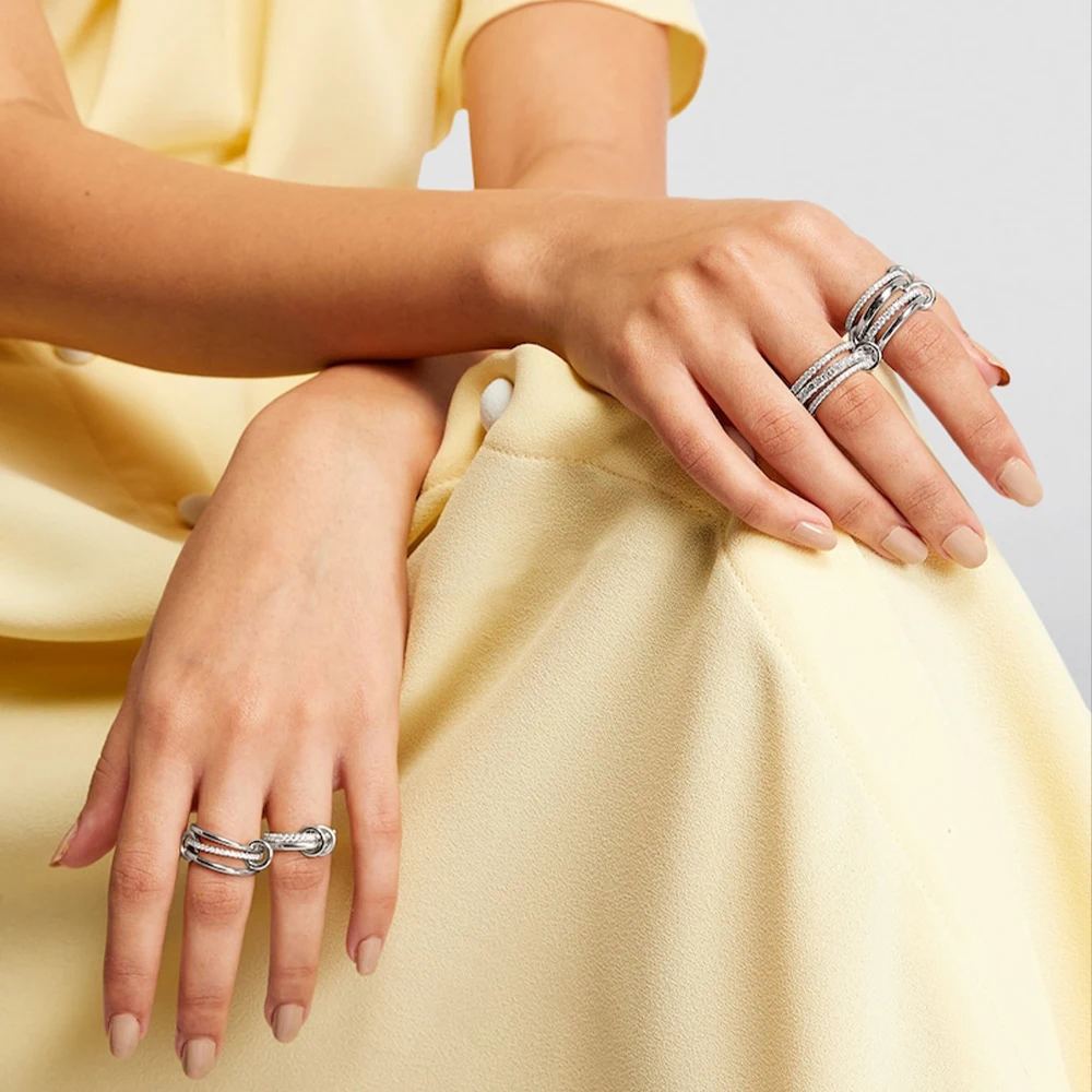 Gothic Multi-layer Metal Two-tone Stacking Rings for Women PVD Waterproof Stainless Steel CZ Zircon Finger Ring Designer Jewelry image 5