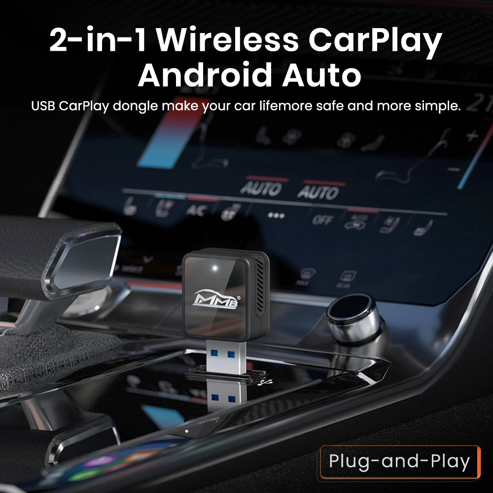 MMB Mini Wired to Wireless CarPlay Adapter Wireless Android Auto Dongle FOTA Upgrade Wifi BT5.2 USB Plug and Play Auto Connect