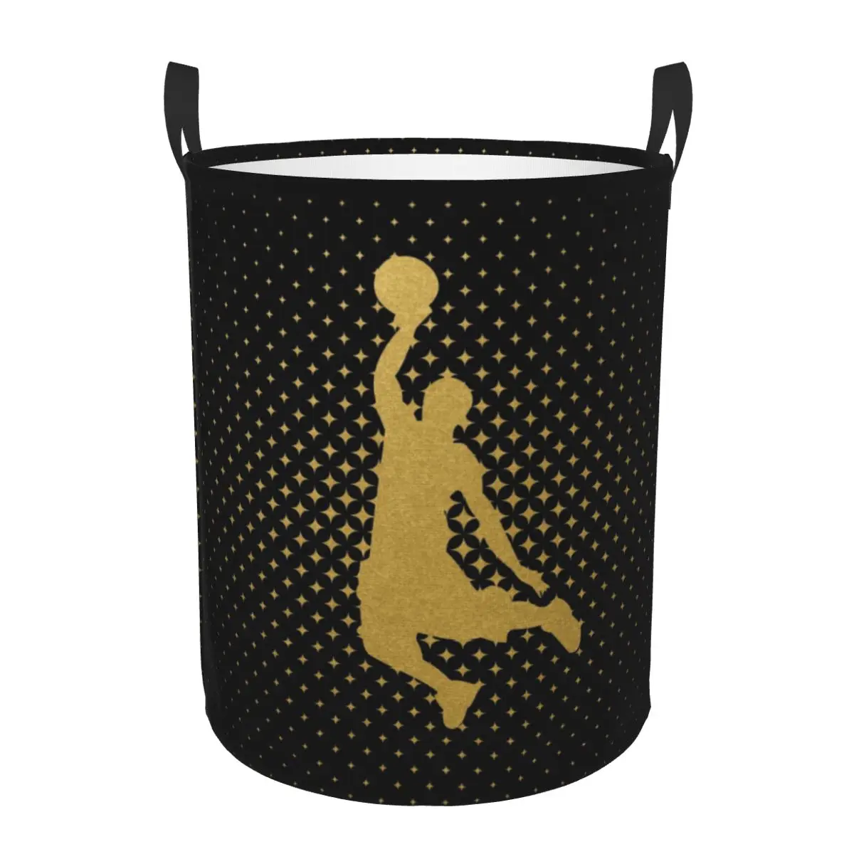 Custom Golden Basketball Player Laundry Basket Foldable Sports Lover Clothes Toy Hamper Storage Bin for Kids Nursery