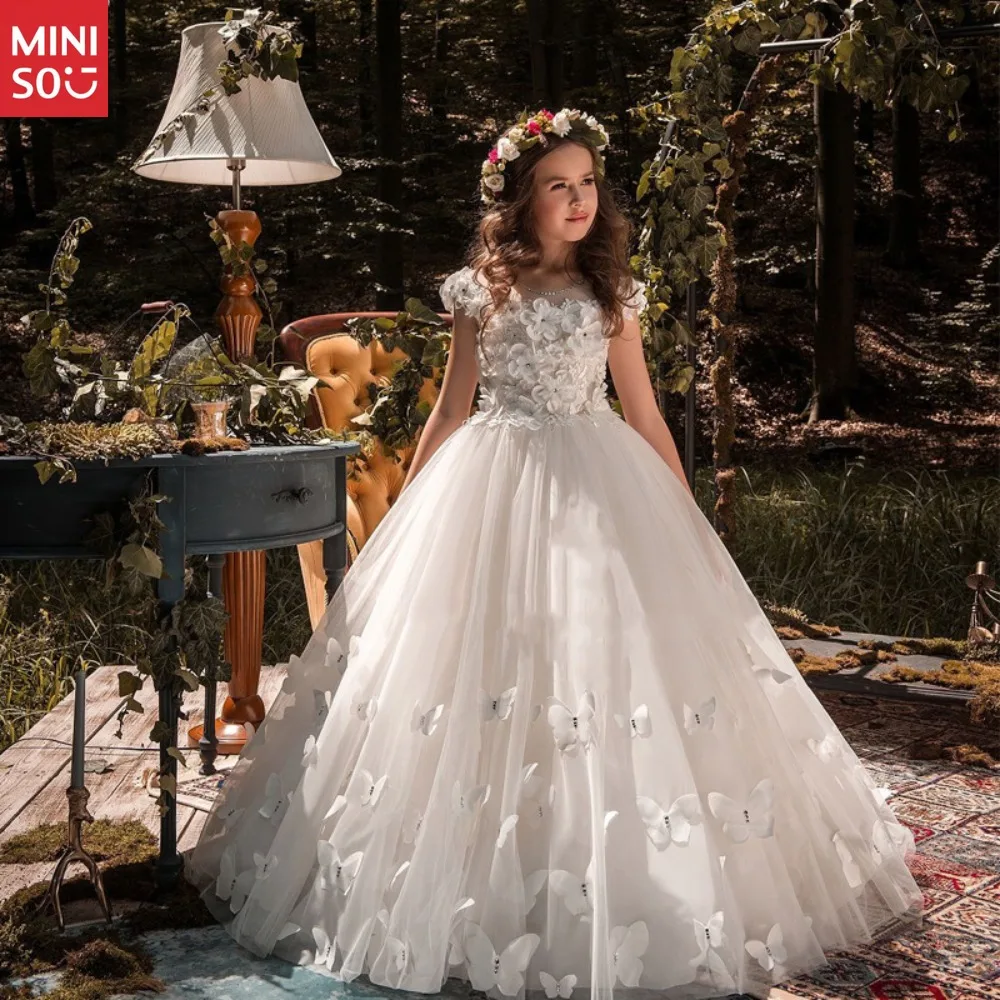 

Children's Clothing Sets Girls Cathedral Train Dress for Piano Recital Flower Girl Pageant Gown with Snow White Style