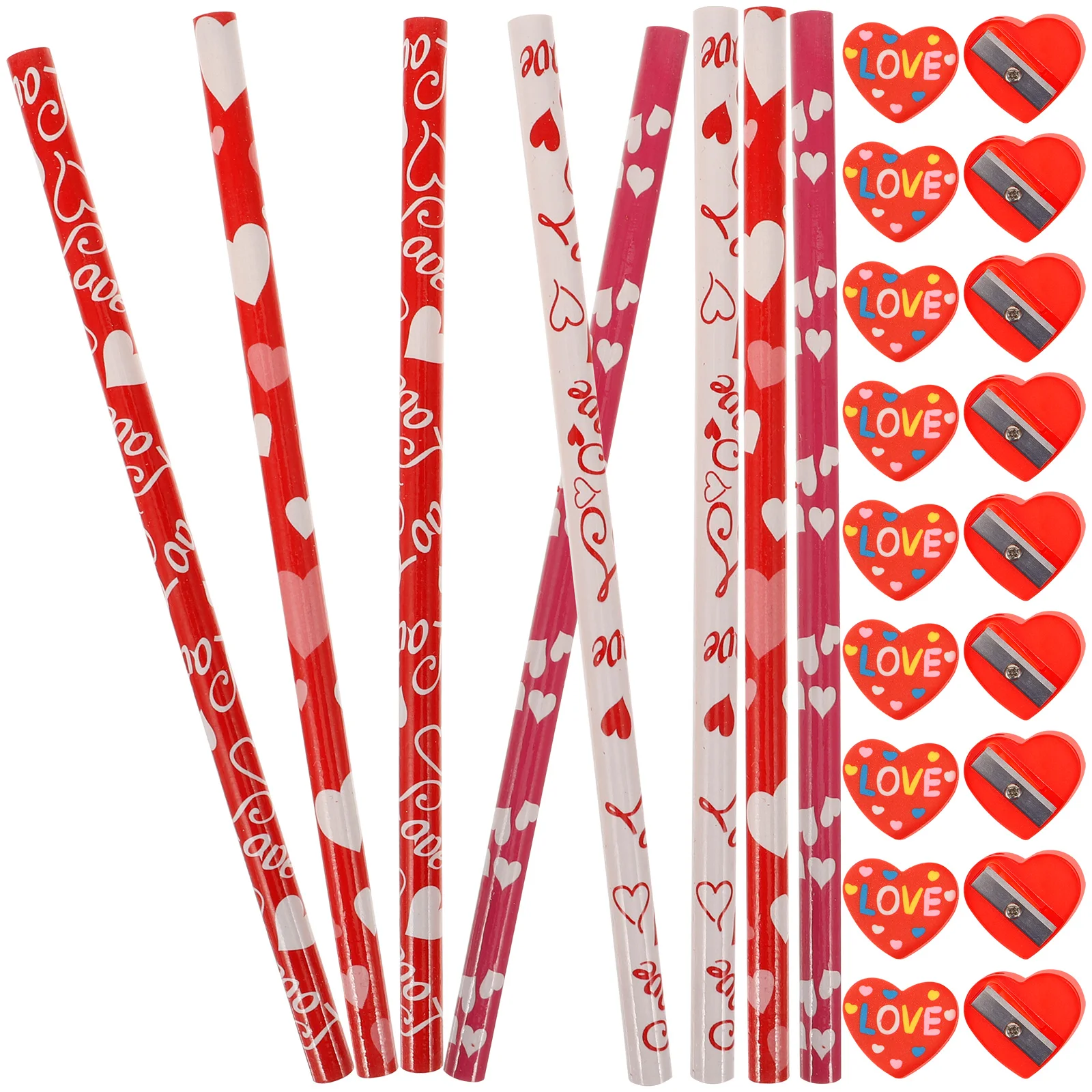 

60pcs Valentine Pencils Set Heart Shaped Erasers Pencil Sharpener Stationery Kids Valentines Day Gift School Office Use