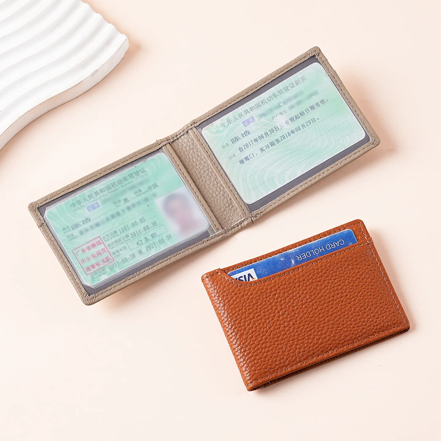 Leather Driving License Card Holder Men Women Protective Cover Motor Vehicle Registration Document Case Two-In-One Driver's L...