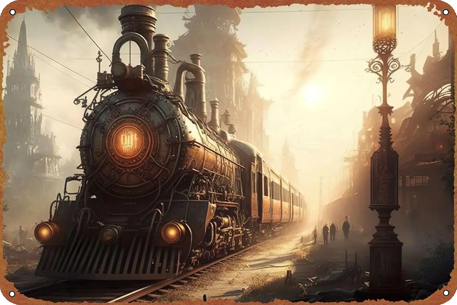 Cartel de tren ferroviario Steampunk, placa de Metal, letrero de estaño, Metal Vintage, Pub, Club, cafetería, bar, decoración artística de pared para el hogar, póster Retro 8x1