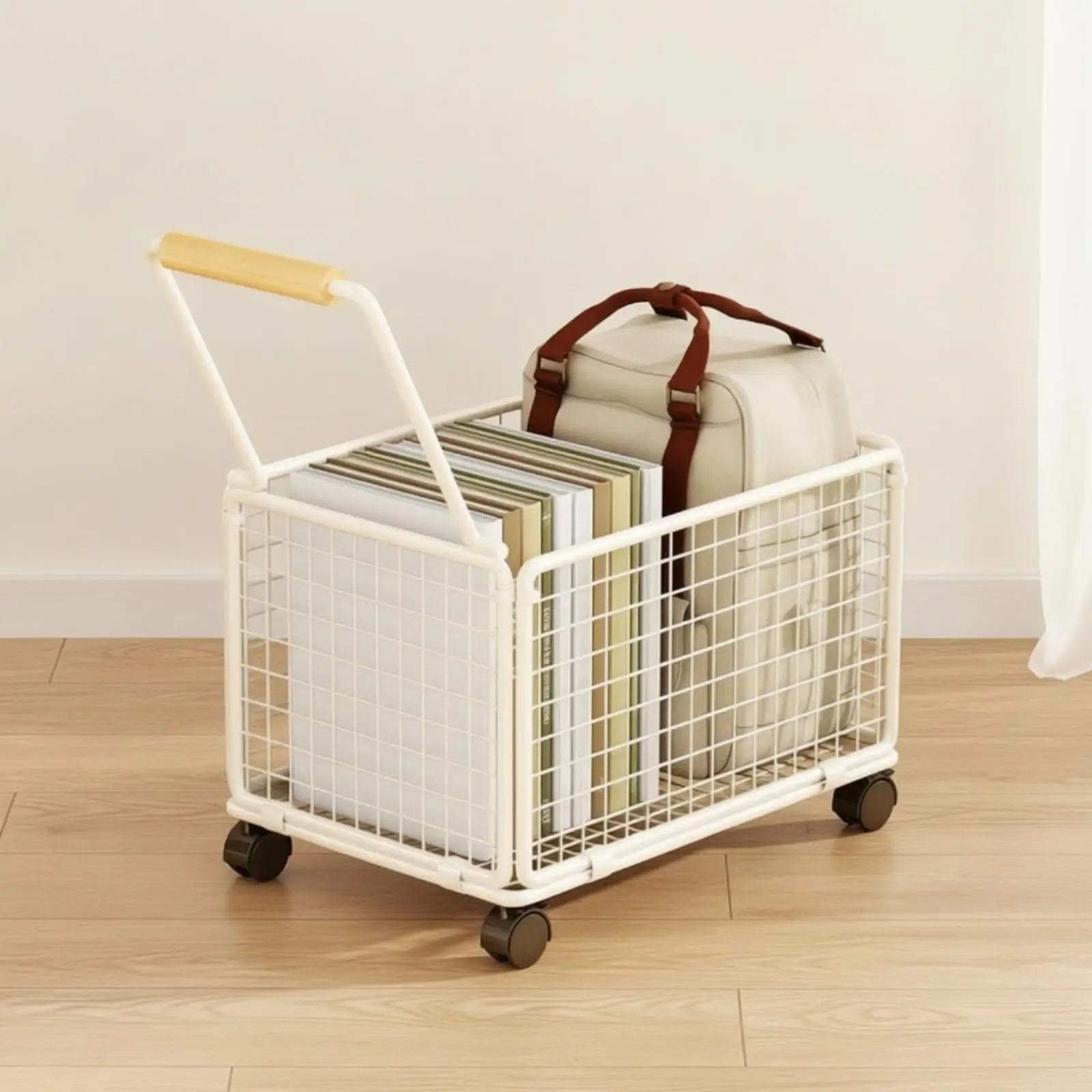 Wire Basket Cart with Wheels Easy to Move Wire Storage Basket Wheeled Utility