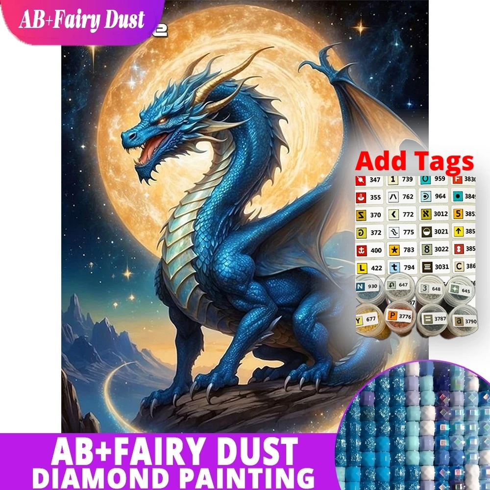 

AB Fairy Dust Diamond Painting Dragon Animal DIY New Arrival Moon Diamond Mosaic Dinosaur Pattern for Adults Beginners Child Gif