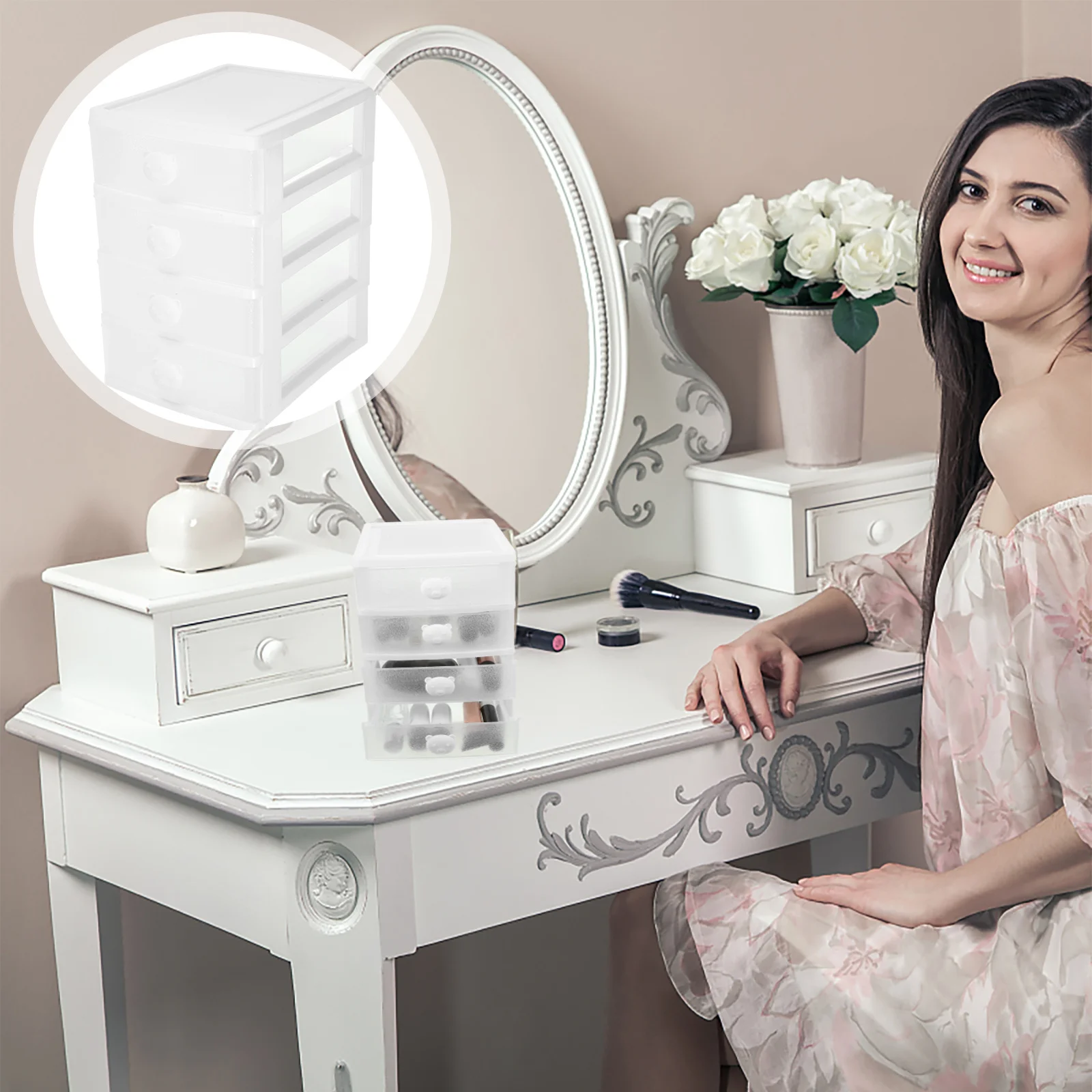 منظم مكتب على شكل درج، صندوق تخزين بلاستيكي متعدد الطبقات، موفر للمساحة، منظم مكياج لسطح المكتب، صندوق مرتب #2