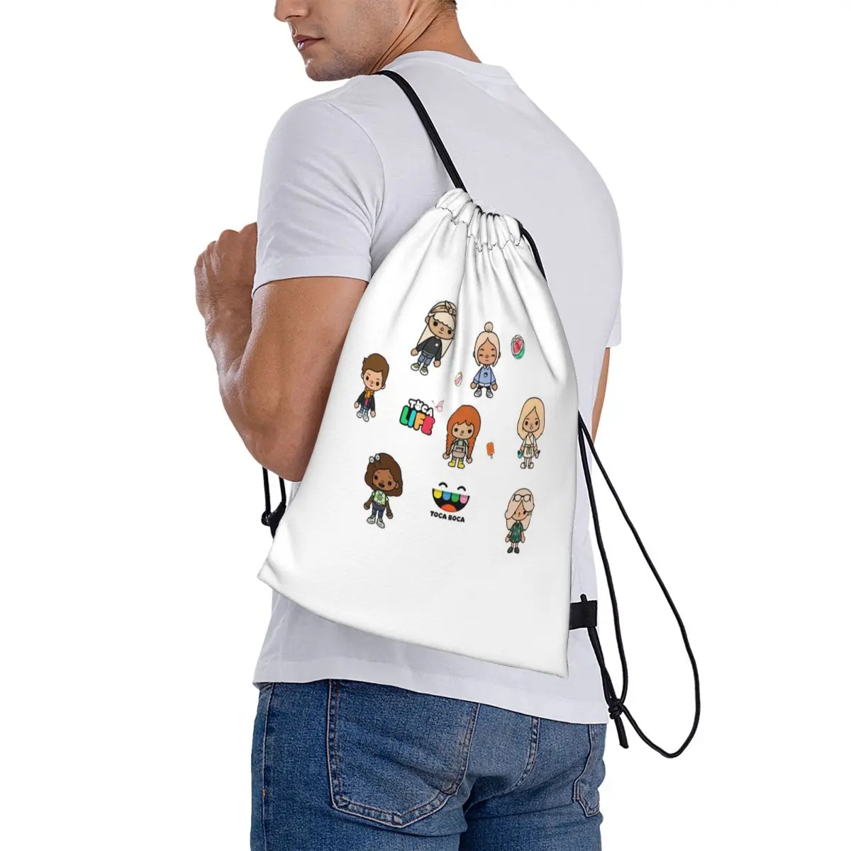 Toca World Pack Backpacks Casual Drawstring Bags Sundries Bag Book Bags for Man Woman School