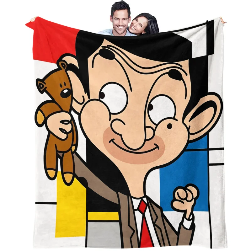 Mr Bean Teddy Bear Funny Cartoon Print Flannel Blanket Throw Blanket Warm Soft Novelty Comedy Fan Adult Sofa Gift Decor