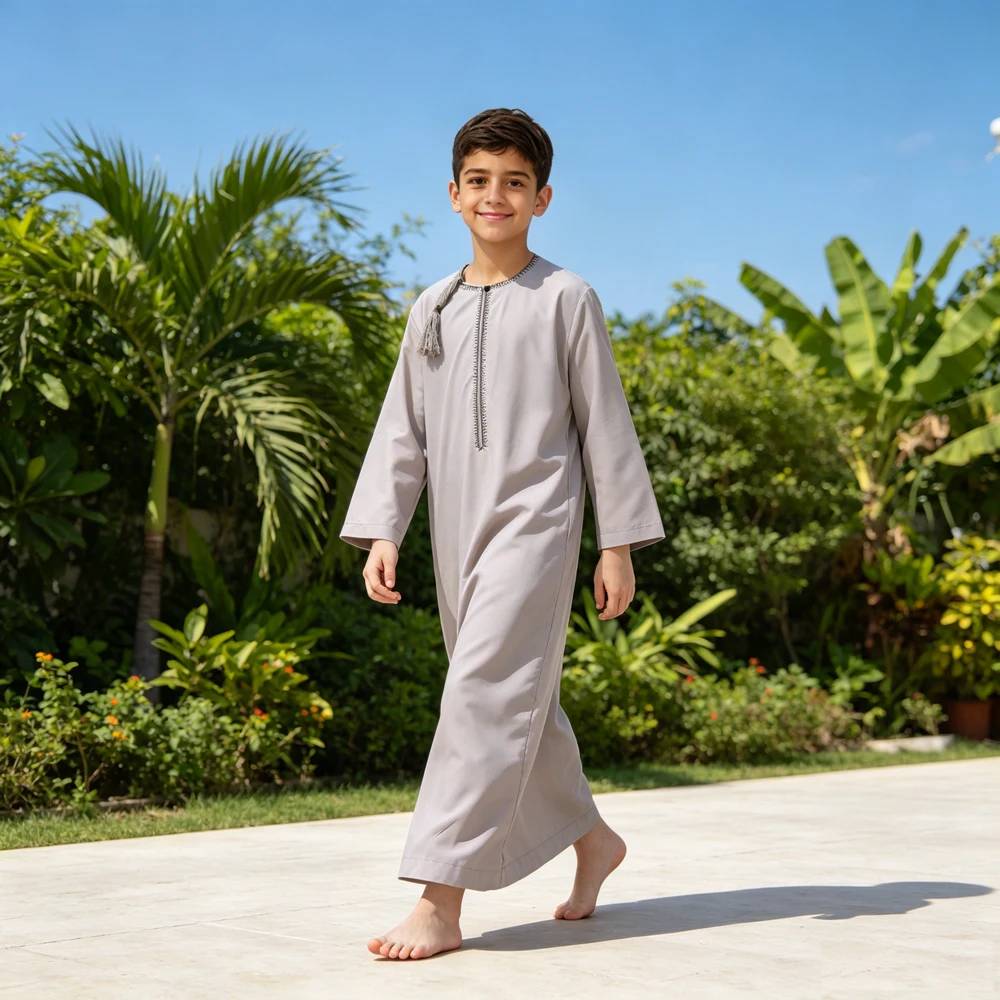 

Islamic Boys Tassel Embroidered Jubba Thobe Saudi Robe Dishdasha Child Caftan Djellaba Kaftan Muslim Kids Long Sleeve Outfit New