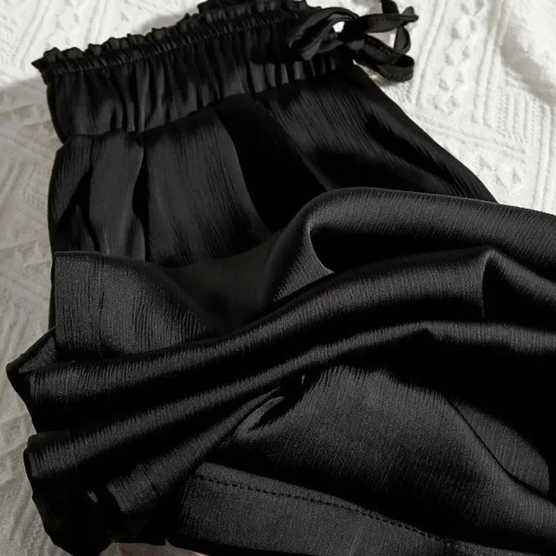 

Women's Wide Leg Pants Summer Ice Silk Straight Trousers High Waist Ladies Casual Loose Satin Soft Full-length Pants for Women