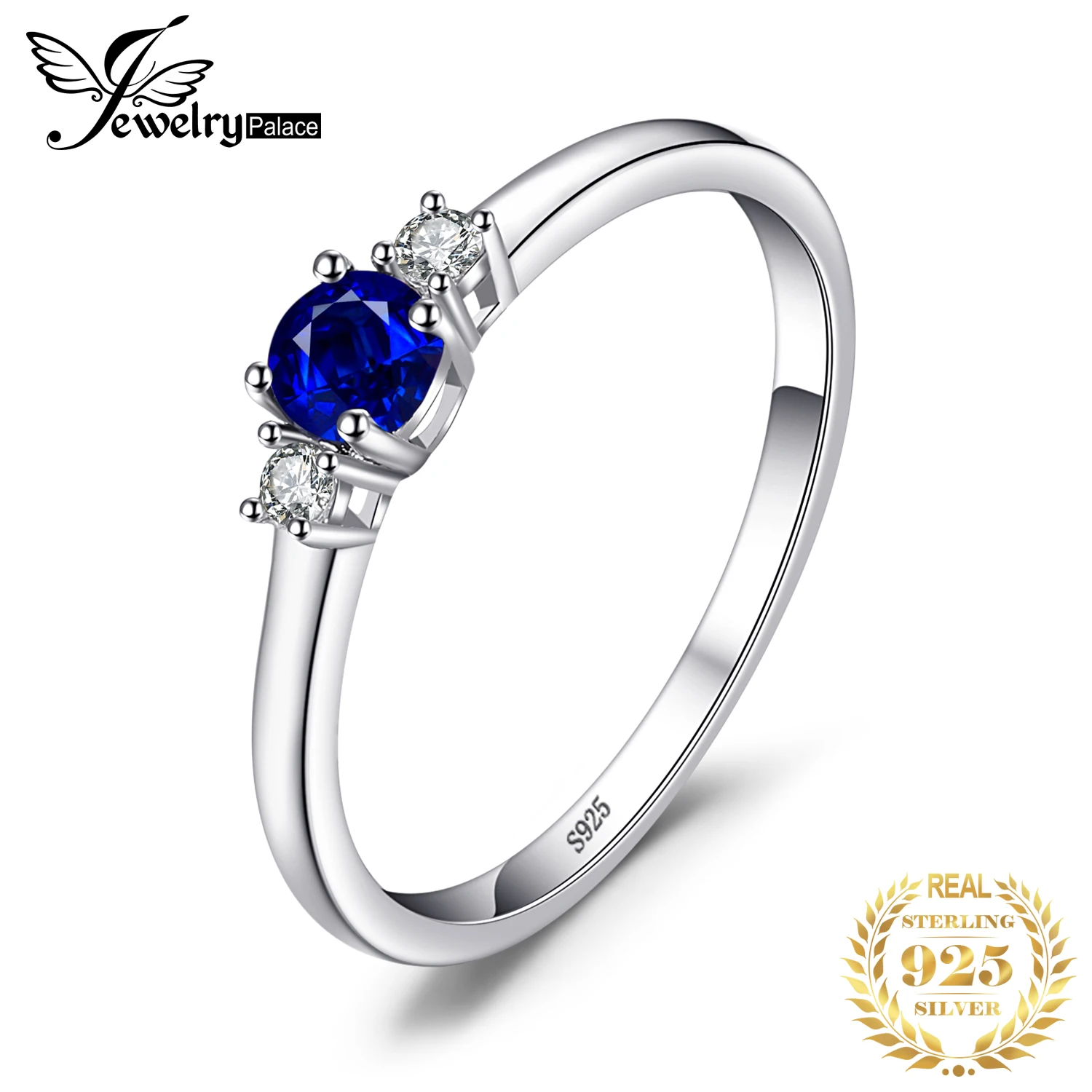 JewelryPalace stworzono niebieski szafir 925 srebro 3 kamienie pierścionek przyrzeczenia dla kobiet moda biżuteria z kamieni szlachetnych prezent ślubny