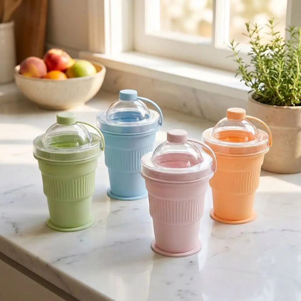 Leak-proof Silicone Ice Ball Cup Built-in Straw Food-Grade Ice Mold Drink Cup Easy Release BPA-free Folding Ice Tumbler