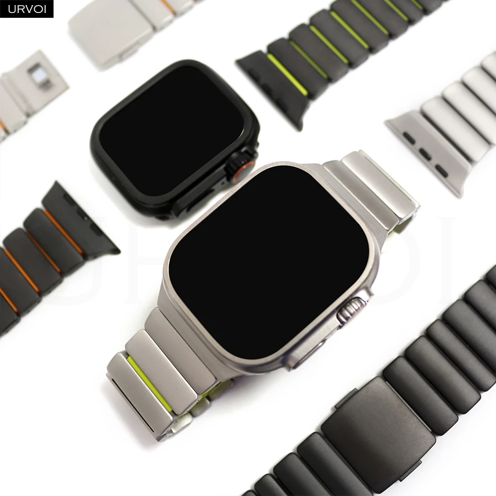 URVOI Stratos Band for Apple Watch Ultra 3 2 Series 11 10 9 8 SE3 Titanium Silicone Strap Magnet clasp bracelet DLC coating 49mm