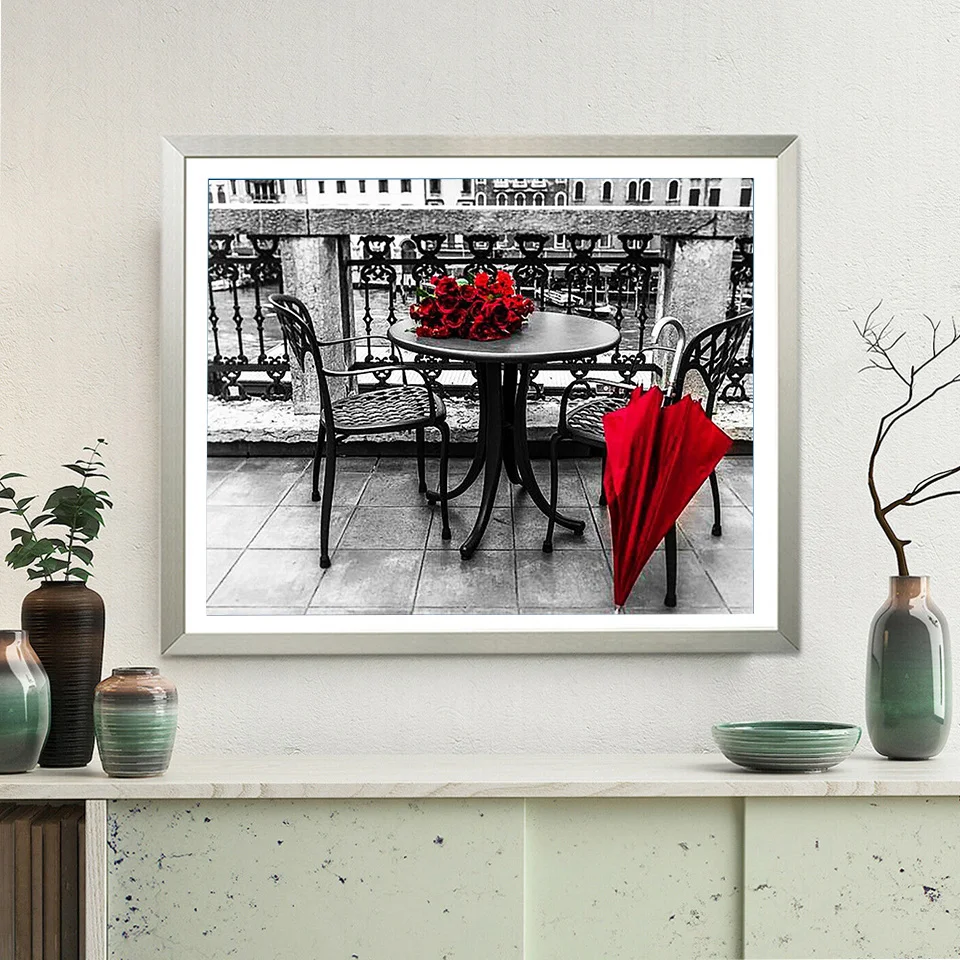 AZQSD 5D Diy Diamond Painting Black Red Landscape Full Round Drill Rhinestones Pictures Embroidery Rose Flower
