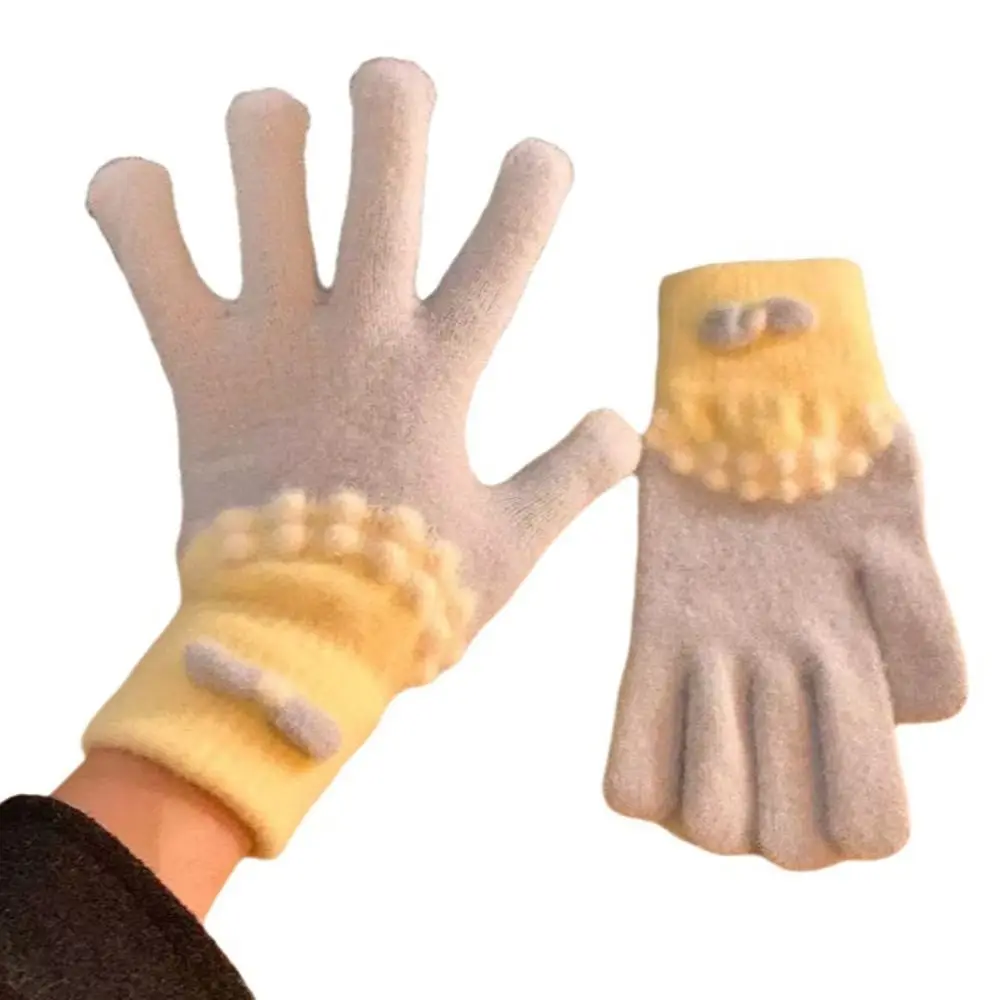 Korean Style Warm Knitted Gloves Touch-screen Cold-proof Girls Winter Gloves Soft Cute Riding Protective Mittens Skiing