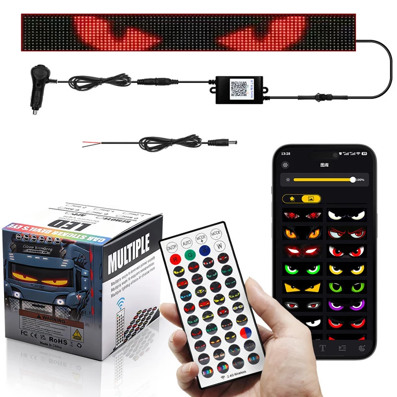 Dynamic Truck Car Devil Eye LED Pixel Panel Light APP Control Soft Foldable Lighting Scrolling For Board Windshield 12V 24V