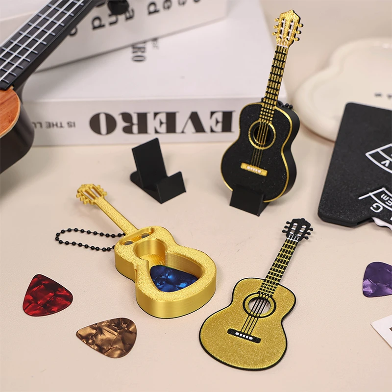 3D Printed Portable Guitar Pick Holder Box with Stand Mini Guitar Shaped Picks Organizer Picks Storage And Display